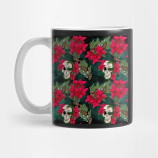 Gothic Pagan Holiday Skulls, Snakes, and Poinsettia Black and Evergreen Mug